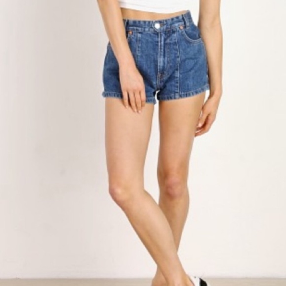 RE/DONE x Solid Striped High Waist Denim Shorts